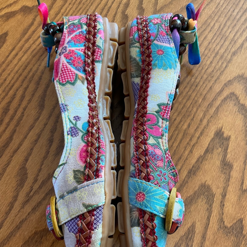 NWOT Boho Chic Cute Slipper Shoes With Beads, Ribbons & Floral Patterns, Sz 41 - Picture 6 of 10